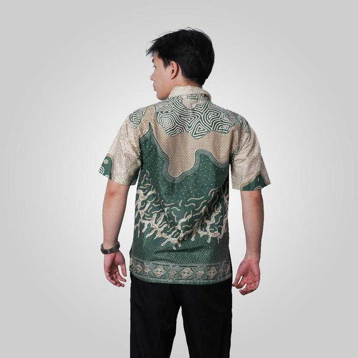 BATIK TRUSMI Kemeja Batik Pria Motif Kombinasi Bahama Warna Hijau DNJ Siap Kirim