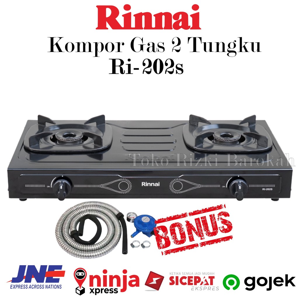 Rinnai RI-202s Bonus Selang Gas+Regulator Meter Kompor Gas Stove Teflon 2 Tungku RI-202S /RI202 S / 