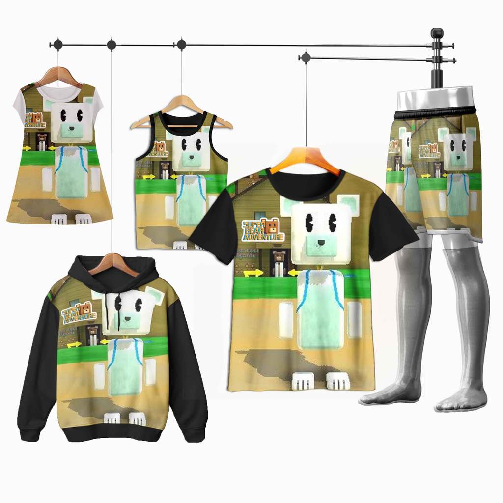 baju Super Bear Adventure SuperBA-5 Beruang Sultan 3D Kaos Celana Dress Jaket Lekbong Anak dan Dewas