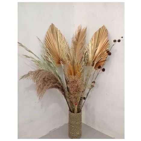 Paket Bunga Kering dan Pot Mendong/Daun Palem Kering/Pampas/Bunga Kering/Dekorasi Rustic/Dekorasi Ka