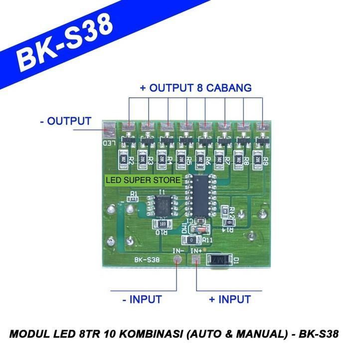 New Modul LED Running S38 8 Jalur 8TR 10 Mode Kedip dengan Memory BK-S38