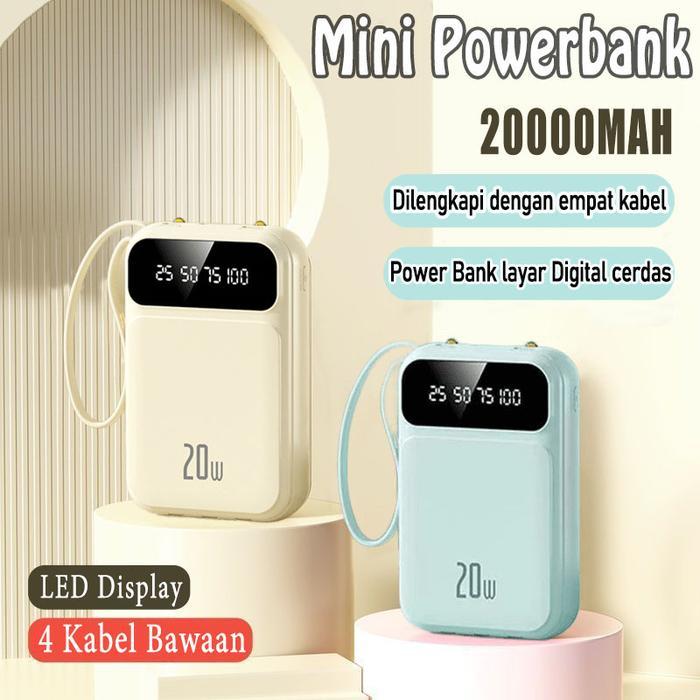 Powerbank 20000Mah Mini With 4 Usb Fast Charging Led Senter Display Terlaris