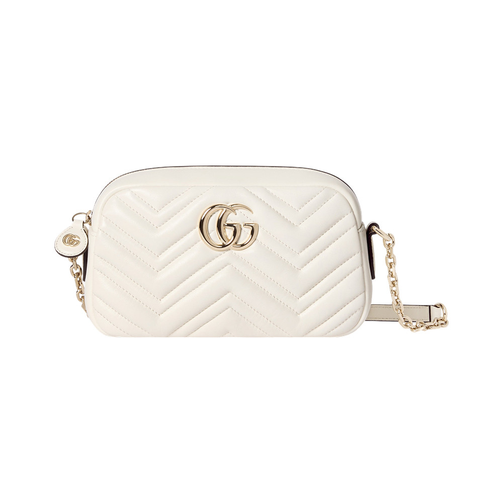 GG Marmont Small Supple Leather Camera Bag White Lghw