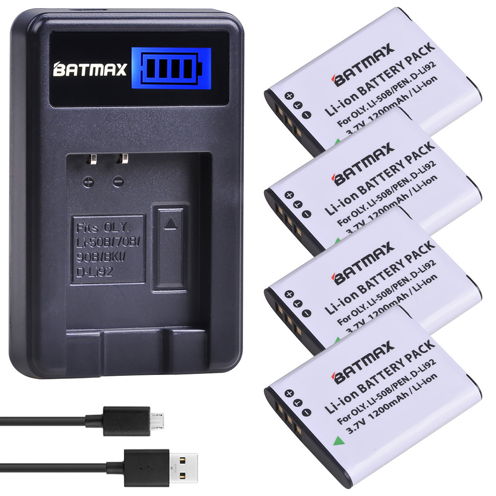 Batmax 1200mAh Li-50B Bateria Li 50B D-LI92 Battery +LCD USB Charger for Olympus u6010 u6020 for