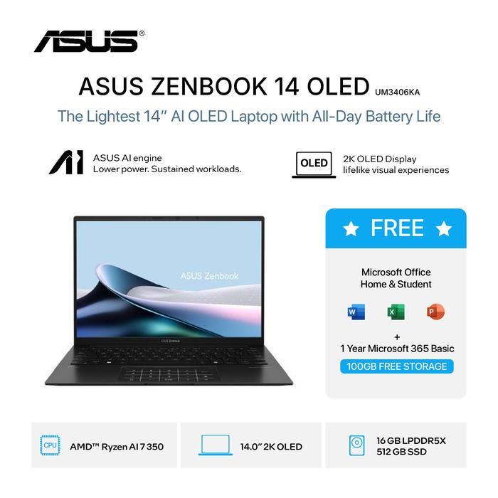 ASUS ZENBOOK 14 OLED UM3406KA RYZEN AI 7 350 16GB 512GB W11+OHS+M365B 14.0 2K