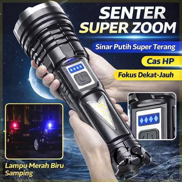Ada Stok Senter LED Super Terang YD-16 Berdaya Tinggi Jarak Jauh Anti Air Senter 20000 Lumens