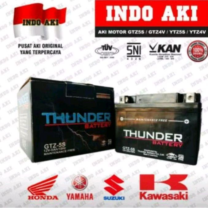 Thunder Battery GTZ-5S Aki Motor Original untuk Honda Yamaha Suzuki Kawasaki GTZ5S GTZ4V YTZ5S YTZ4V