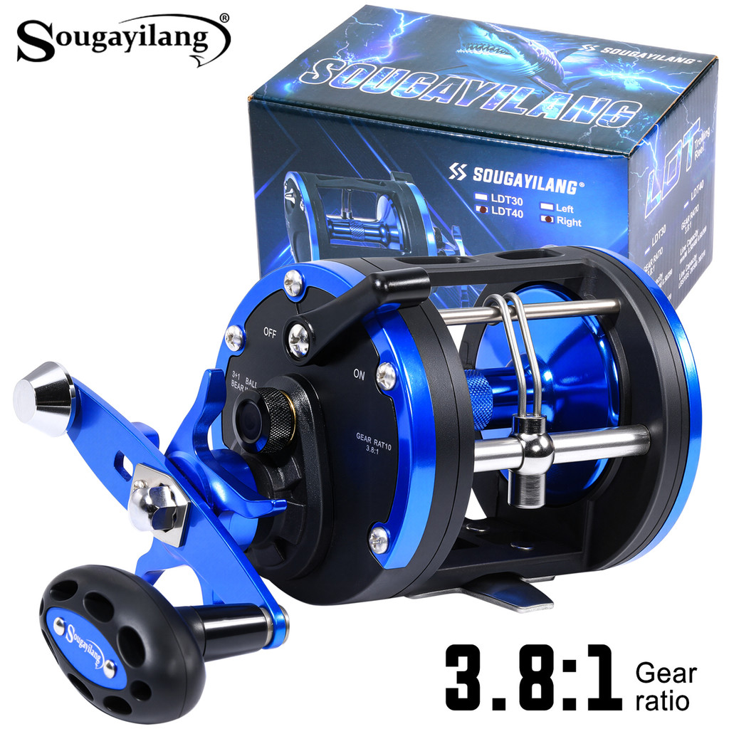 Sougayilang Trolling Drum Fishing Reel 3.8:1 Gear Ratio 3+1BB Metal Wire Guide Waterproof Anti