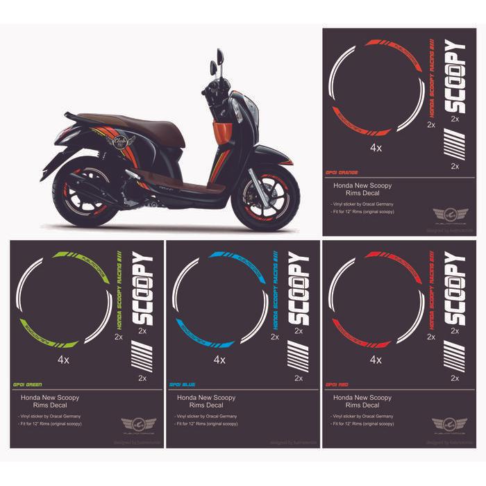 TERLARIS SET STICKER VELG HONDA NEW SCOOPY 12INCH RIM STRIPES RACING