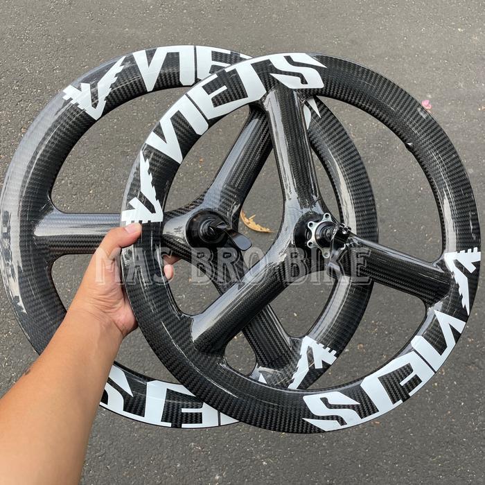 TERBARU Wheelset carbon viets 3 spoke 20 451 discbrake 22