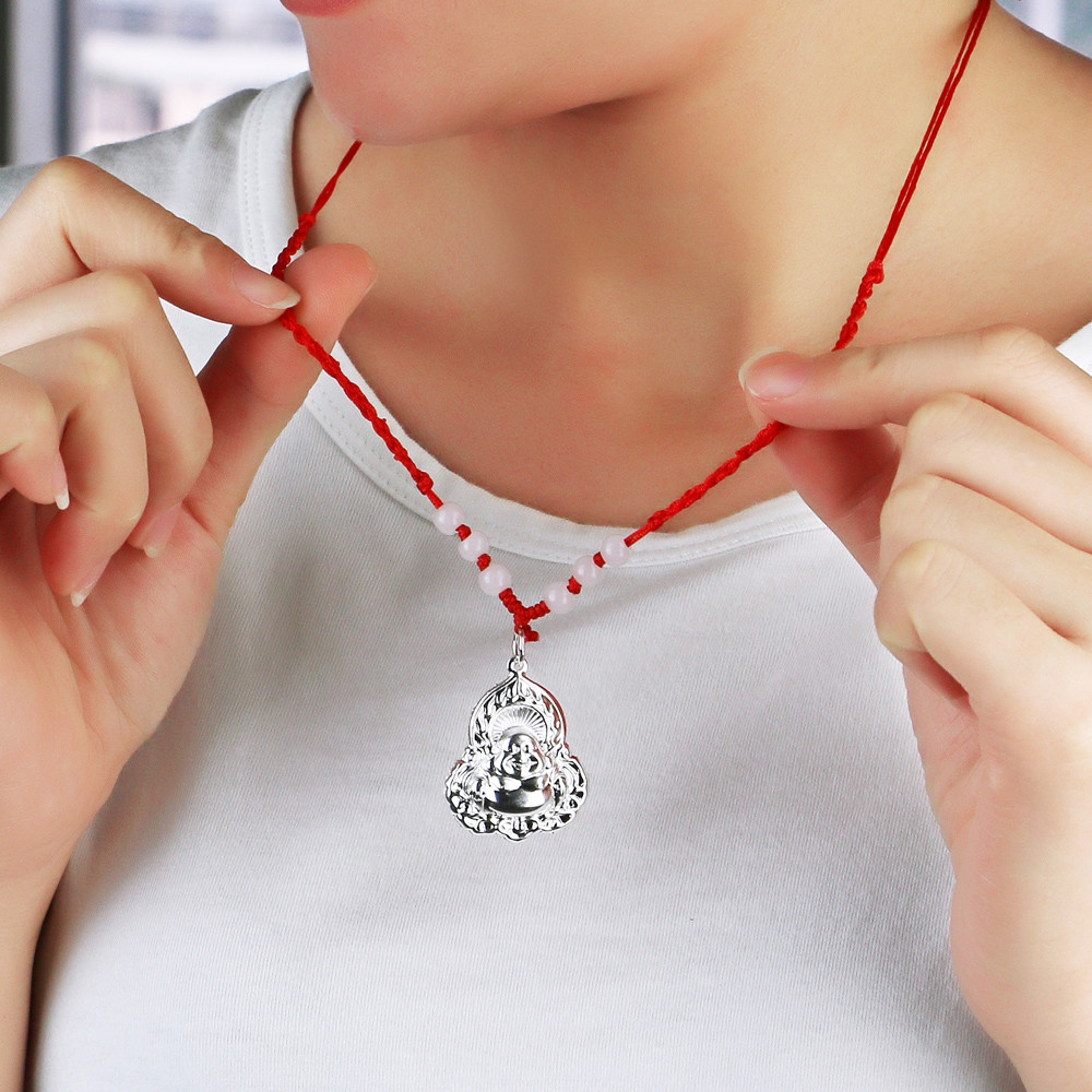 925 Sterling Silver Necklace Buddhism Solid Silver Buddha Necklace Women's Choker Chain Jewelry