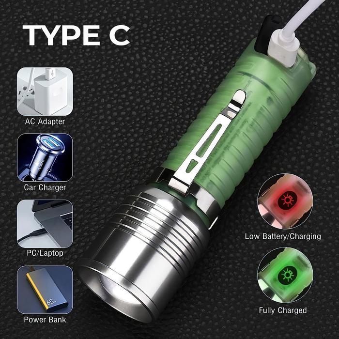 Premium Senter Transparan Magnet Zoom In Out Cas 8 Mode Warna 30W Waterproof Flashlight 520A 520