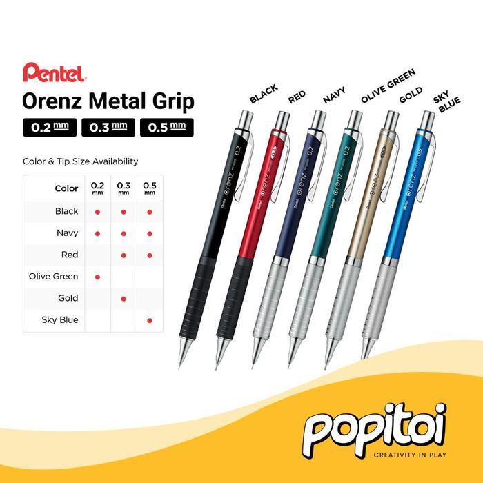 Pentel Orenz Metal Grip Mechanical Pencil 0.2 mm 0.3 mm 0.5 mm Pensil Mekanik