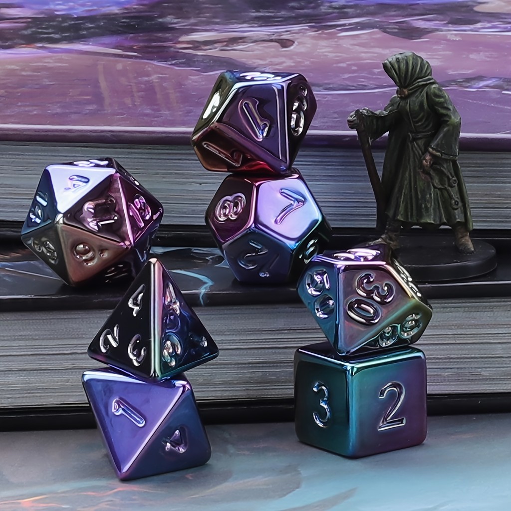 DND Dice Set 7pc Electroplated Polyhedral Dice for D&D RPG MTG Role Playing Table Party Games & DM &