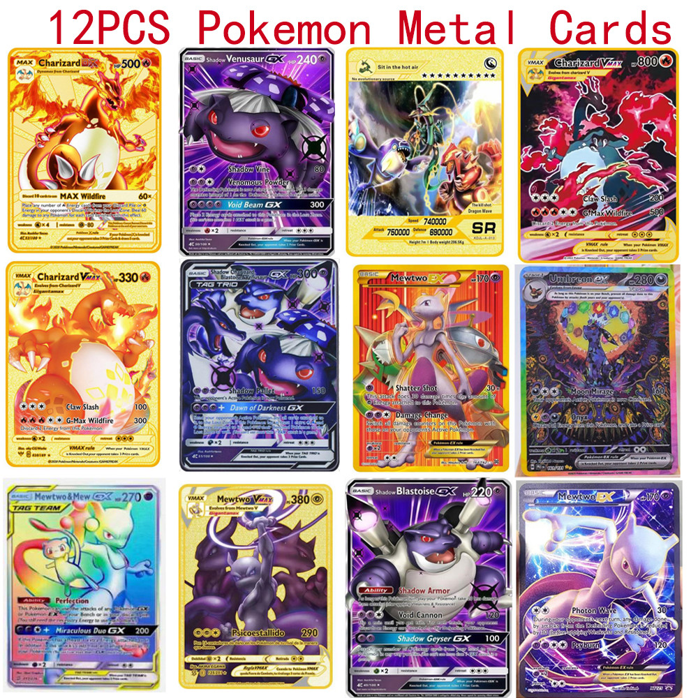 Pokmon Vmax Pokemon English Metal Card Anime Pikachu Charizard Mewtwo Blastoise Shiny Letters Game