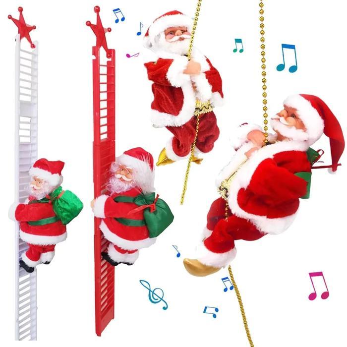 READY Christmas Electric Santa Claus Climbing Ladder Plush Doll Santa Claus Electric Climbing Rope