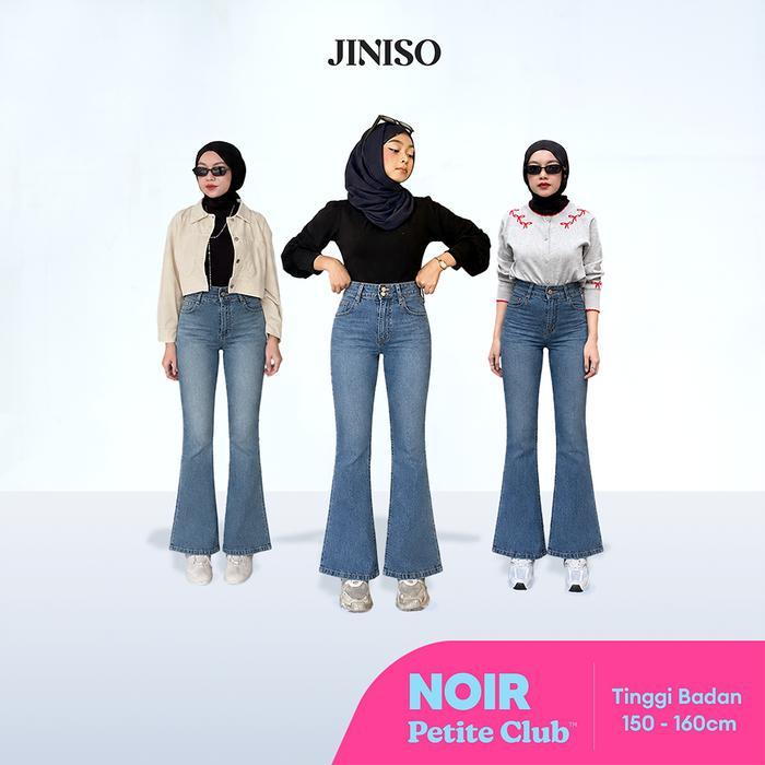 NOIR - JINISO Stretch Cutbray Petite Celana Jeans Highwaist