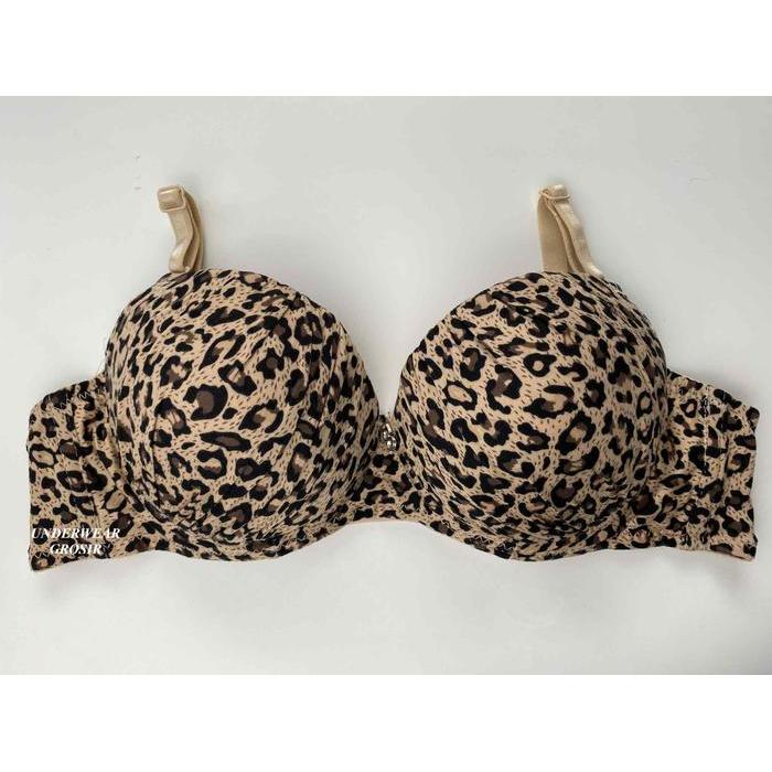 TERLARIS BRA BH Kat Push Up Busa Tebal Motif Macan Leopard Cantik Cup A kecil Kait 2 Size 32 34 36