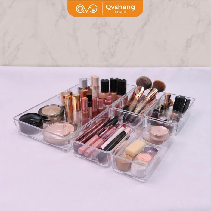 Qvsheng Laci Bening Acrylic Kotak Penyimpanan Serbaguna Wadah Makeup Laci Multifungsi Bening