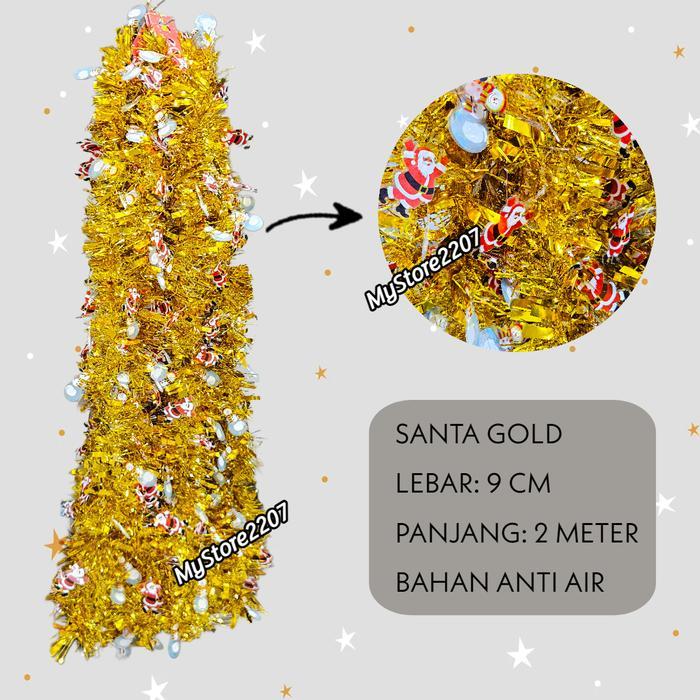 (2 Meter) Slinger Natal Dekorasi Hiasan Natal Merah Silver Biru Hijau Salju 2 Meter