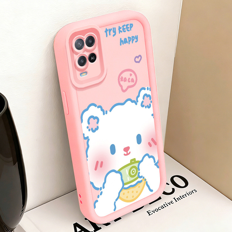 Casing Hp untuk OPPO A54 Case Bling Blush Beruang Healing Kasing Ekonomis Cesing Kesing Silikon Lemb