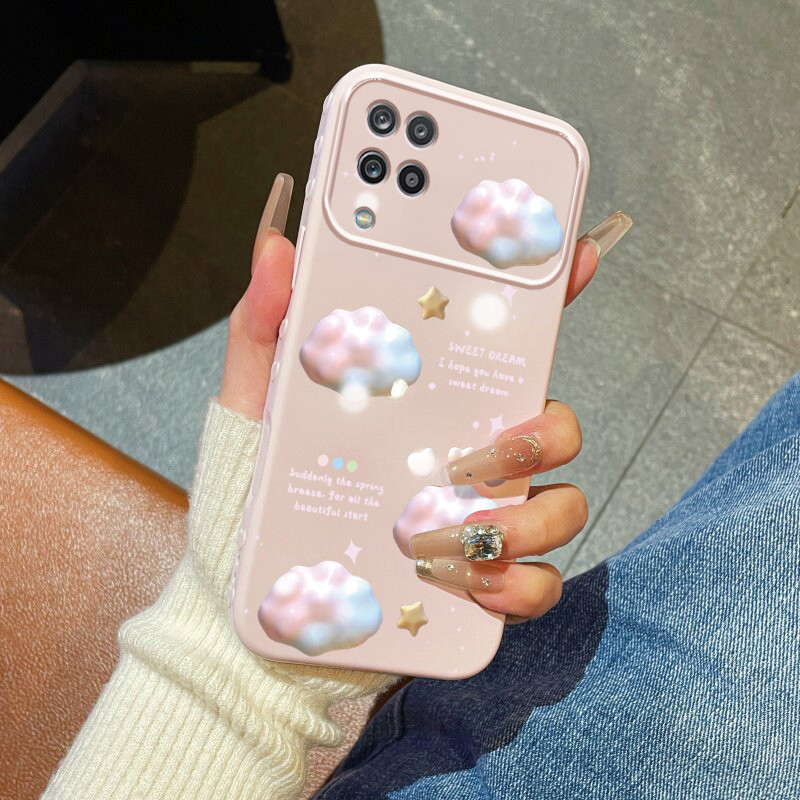 Casing Hp untuk Samsung Galaxy A12 4G A12 5G M12 F12 Case Awan Pelangi 3D Pink Pastel Kasing Cesing 