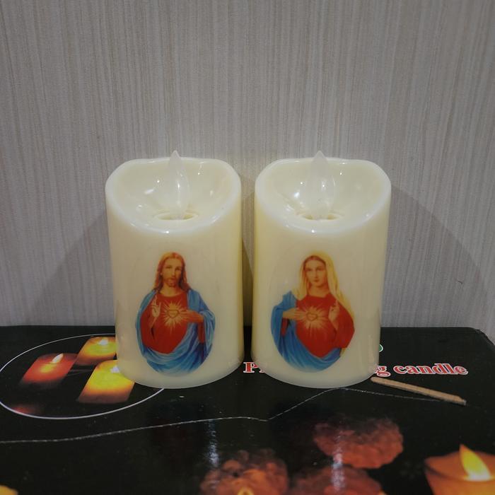 Lilin Doa Gambar Yesus Bunda Maria 8cm LED Dekorasi Berdoa Misa
