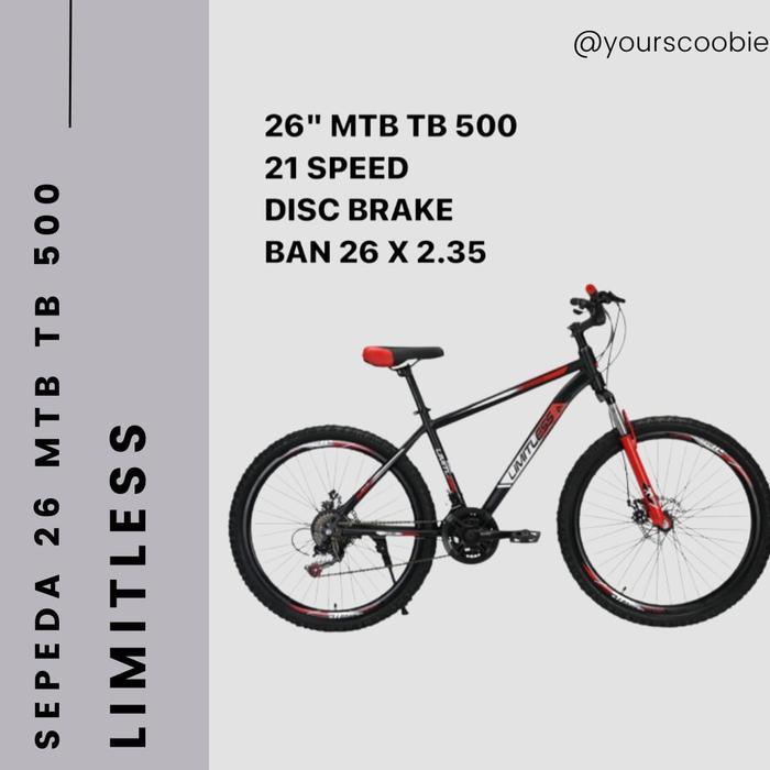 sepeda 26 mtb tb 500 limitless sepeda gunung murah - Merah