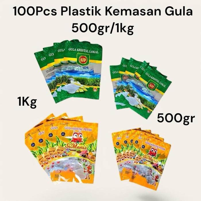 100Pcs / 50Pcs Kantong Plastik Kemasan Gula Pasir Ukuran 500gr/1kg