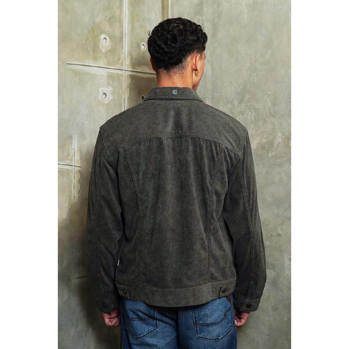 Emba Denim - Daxton Jaket Corduroy Pria Regular Fit Grey Kancing Kantong Casual