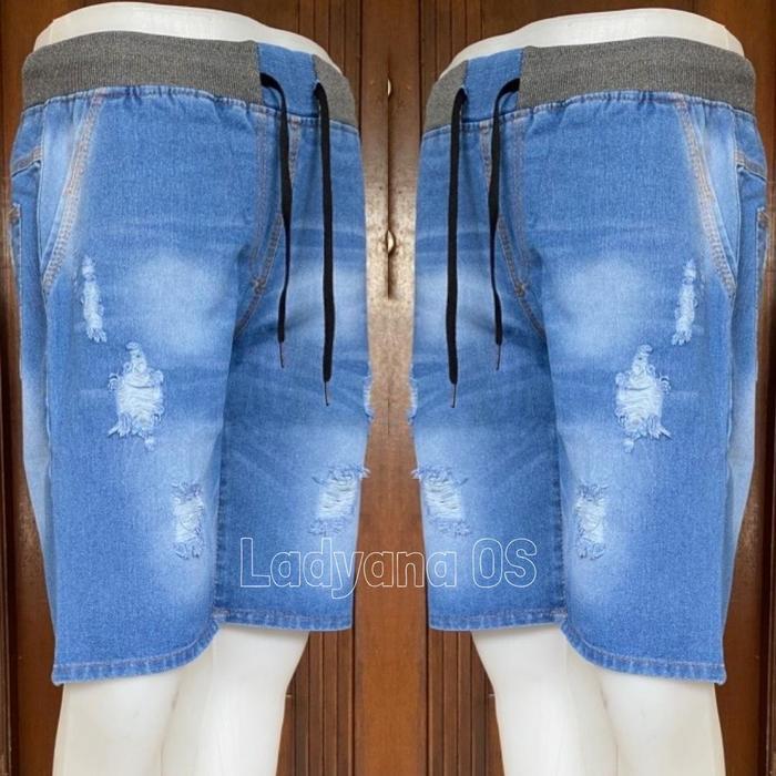 awvn- Celana Pendek Sobek Robek Jeans Pria Laki Dewasa Cowok Cowo Jins Pinggang Melar Karet
