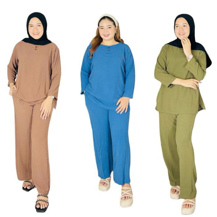 ttir- Sh Laveena Set Baju One Set Lengan Panjang Celana Panjang One Set Polos Airflow