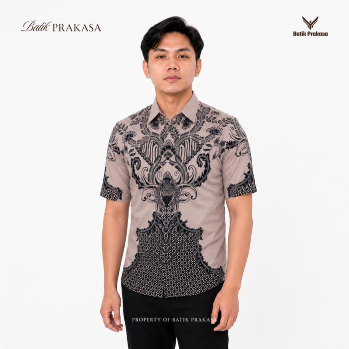 Kemeja Batik Pria Prakasa Motif Bara Slimfit Lengan Pendek Batik Solo Baju Katun Nyaman - S