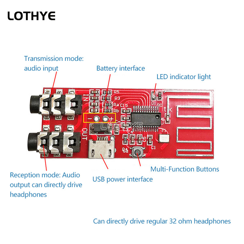 Bluetooth 5.0 Stereo Bluetooth Transmitter / receiver Module Bluetooth Headphone Module Lithium