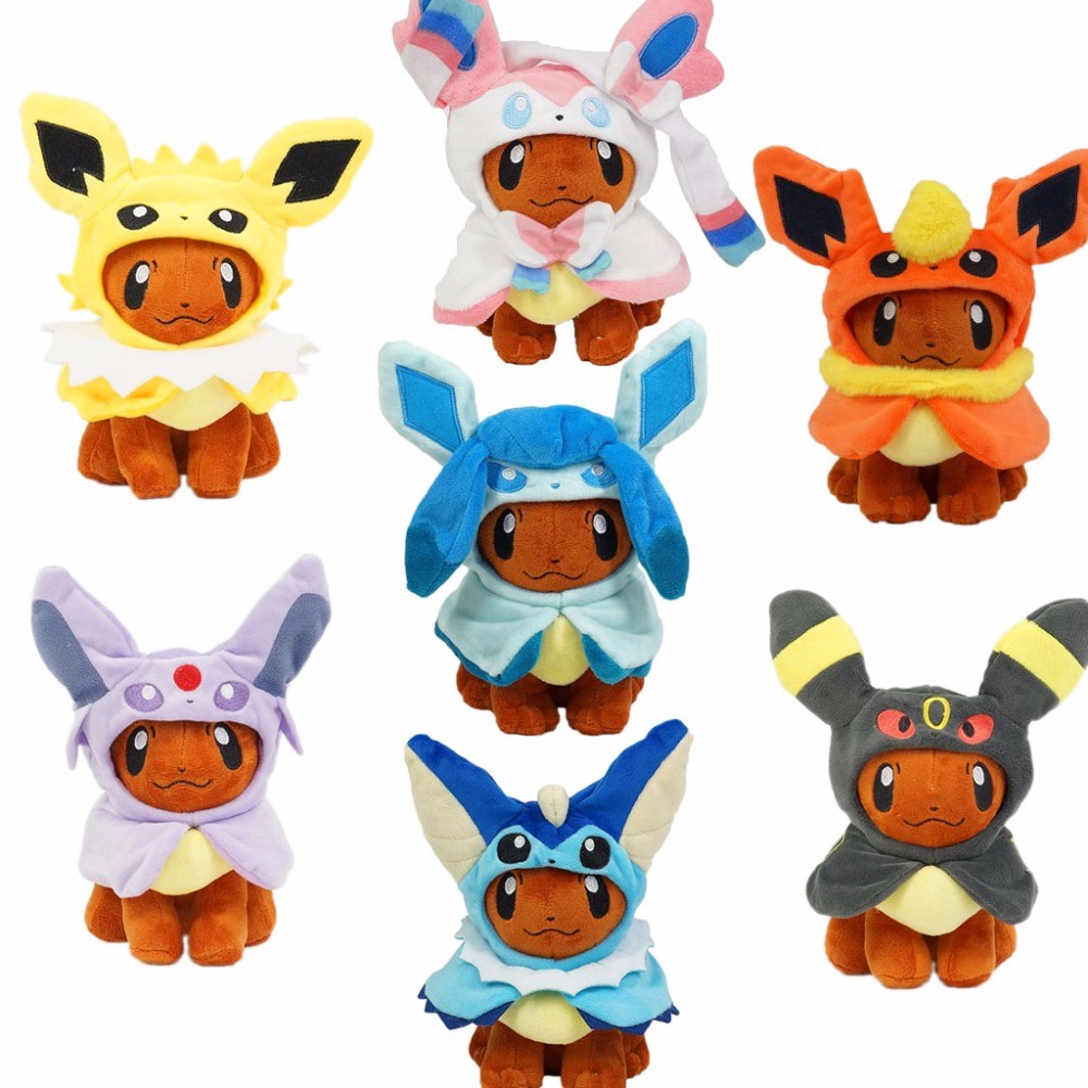 7 Styles 8" Pokemon Eevee Poncho Umbreon Espeon Jolteon Vaporeon Sylveon Flareon Plush Doll Stuffed