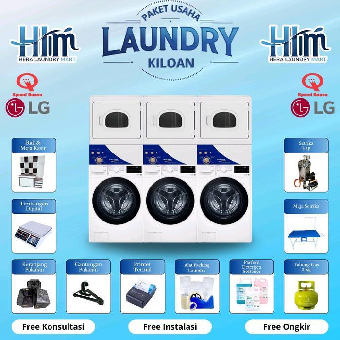 TERMURAH Paket Usaha Laundry Kiloan 3 Unit Mesin Cuci LG 15kg & 3 Pengering Speed Queen 15kg Garansi
