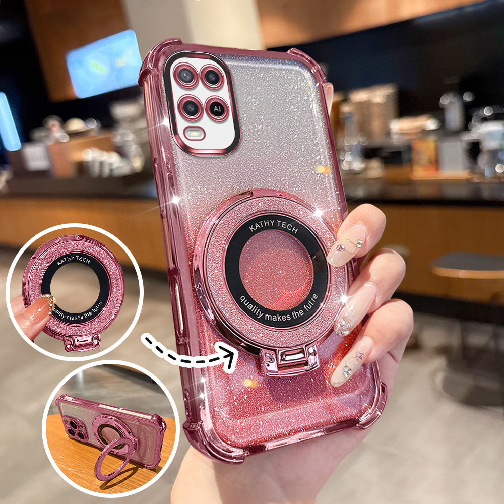 Casing HP Softcase Anti Jatuh Bening Glitter Magnetic Stand Cermin Untuk Case OPPO A54 2021 4G Murah