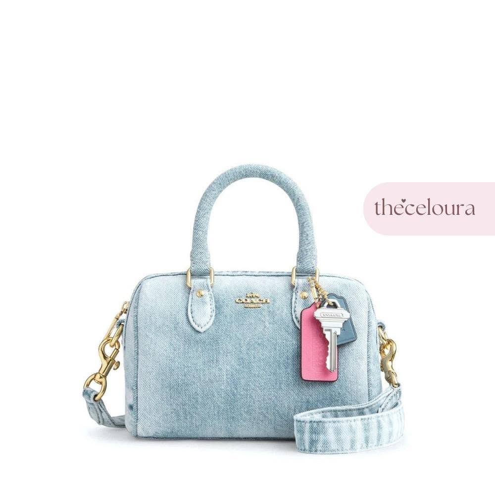 Coach Mini Rowan Loved Denim With Charms Light Indigo Handy Bag Light Khaki
