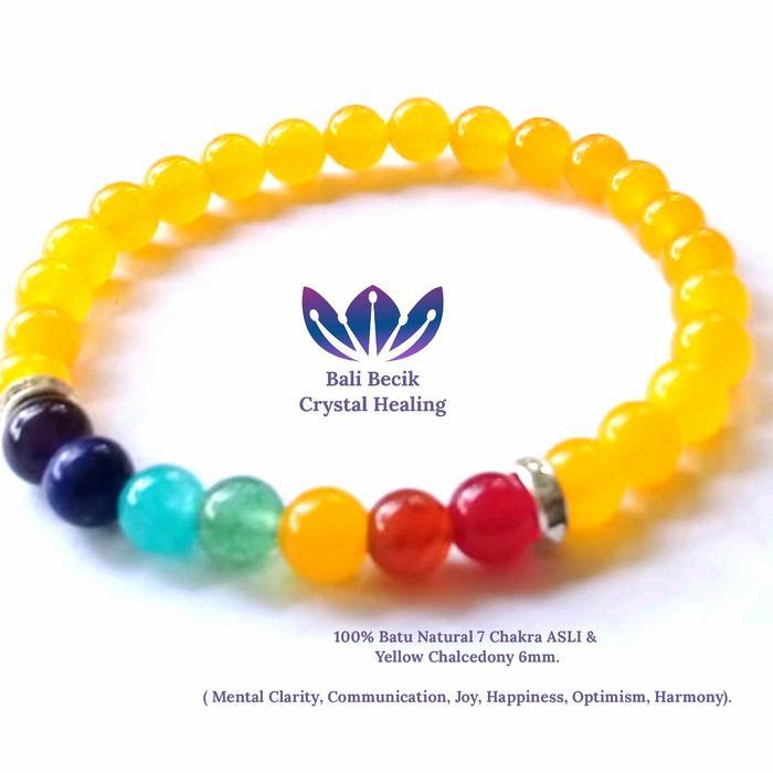 Virlokina- Gelang Batu Natural 7 Chakra Asli & Yellow Chalcedony 6Mm Terbaru 