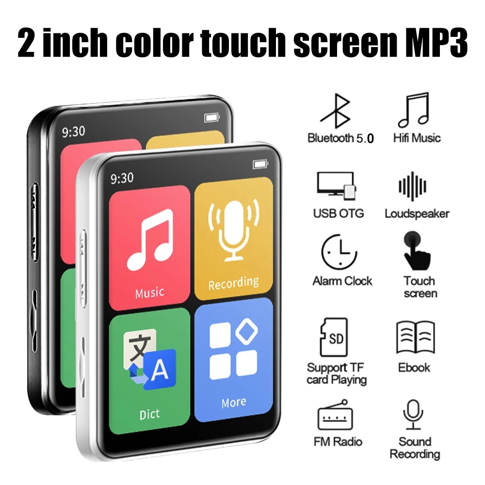 MP3 Player Bluetooth 5.0 Full Touch Screen Student Walkman Hifi Sport Music Player Mp4 Video Player