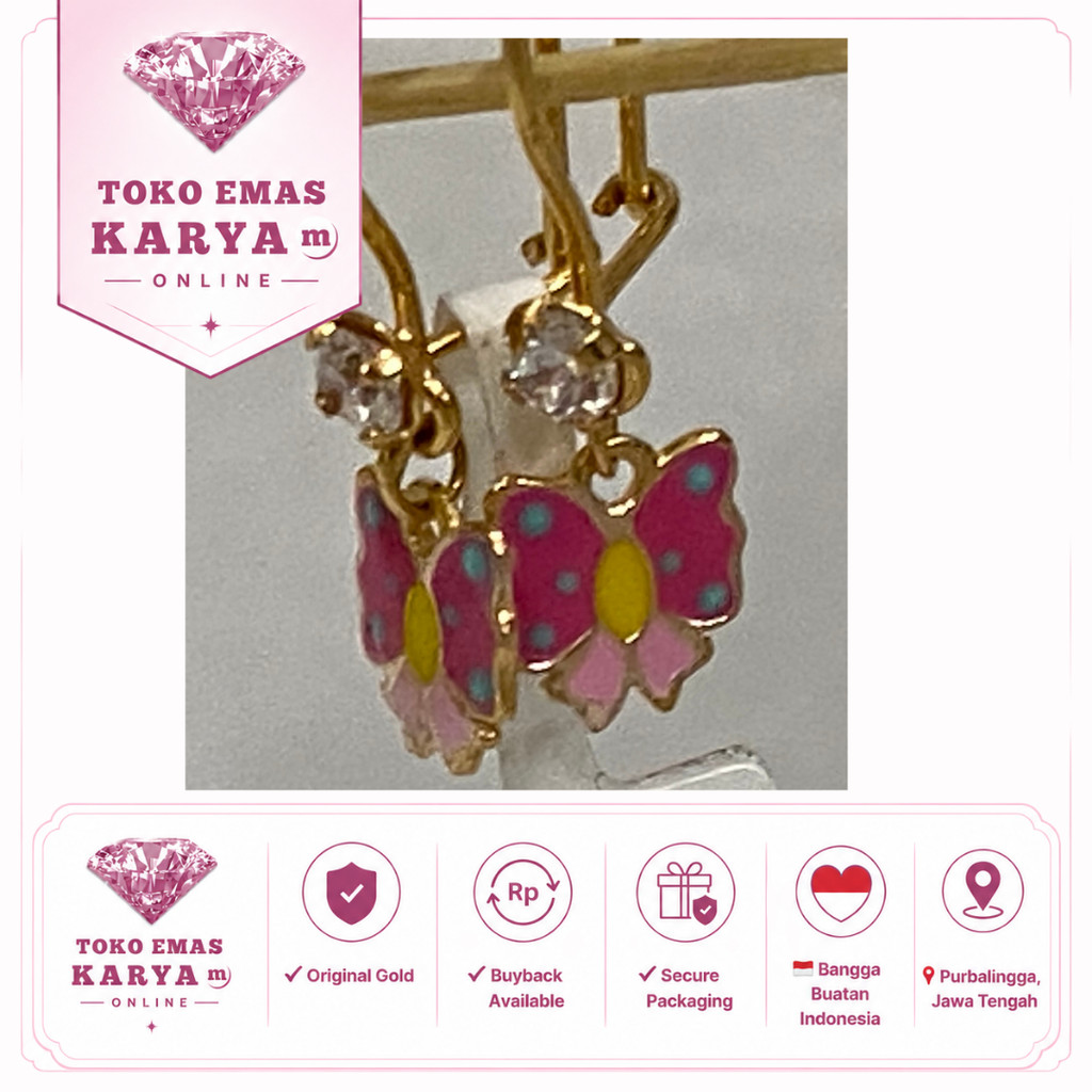 Anting Gondel Emas Asli 8k 375 Anak Perempuan Premium Tahan Karat Toko Mas Karya Model Kupu-kupu But