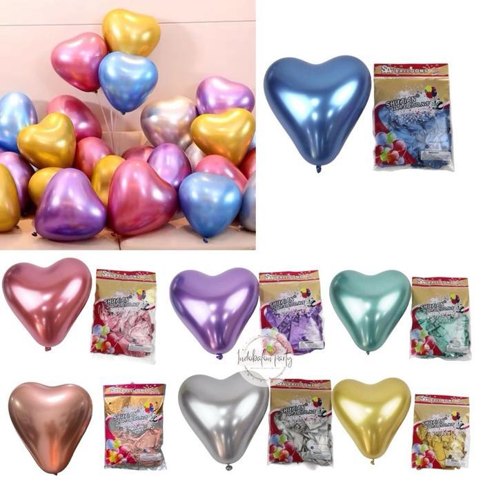 Balon Latex Metalik Chrome Love / Latex Chrome Bentuk Love 12 Inch