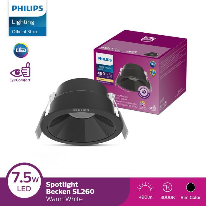 Philips Lampu Spotlight SL260 Round Black D75 7.5W 36 3000K Kuning