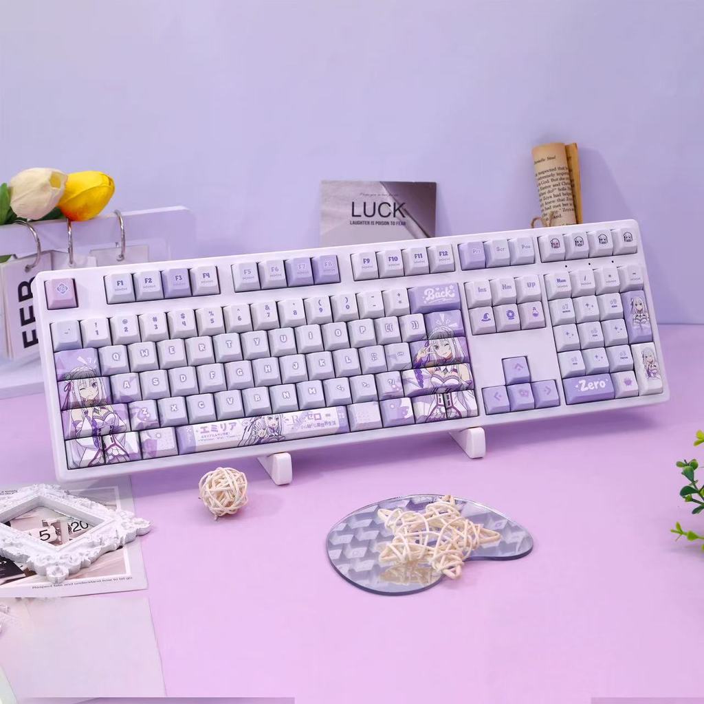 120 Keys Re:Zero Game Keycaps Emilia Key Cap CuteCherry Profile Mechanical Keyboard Anime Keycap for