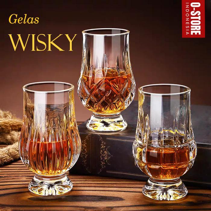 Premium [Satuan] Gelas Kaca Tebal Motif Gelas Wine Aesthetic Whisky Glass Gelas Minum Wine Champagne