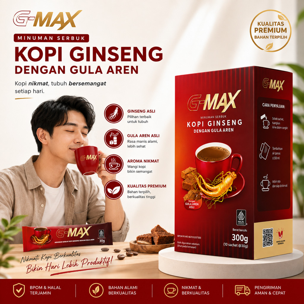 G-MAX Kopi Ginseng Gula Aren Minuman Instan 5 Sachet