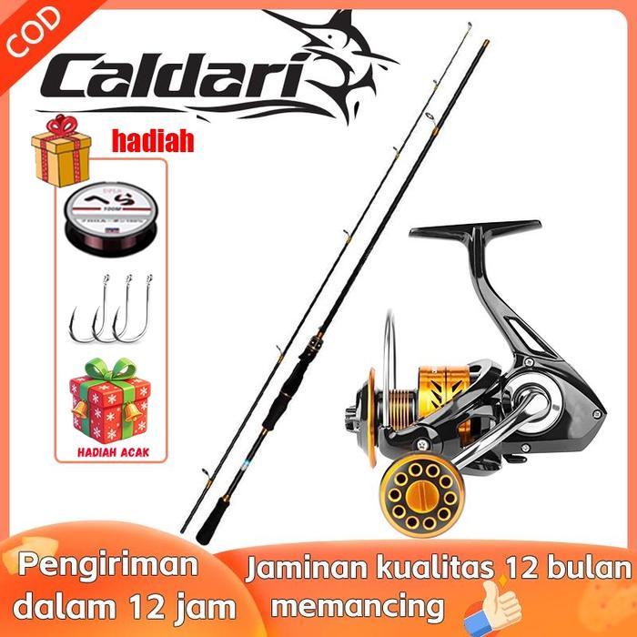 Caldari Set Pancing Spinning Lengkap - Joran Karbon Ml Power + Reel Cumi-Cumi 80Kg, Alat Pancing