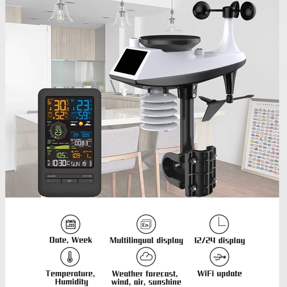 WiFi Weather Station Alarm Color Digital Hygrometer Thermometer Wind Speed Direction Rainfall