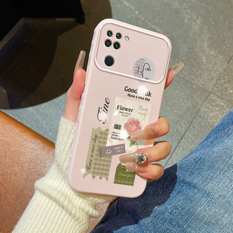 Casing Hp untuk Xiaomi Redmi Note 9 Case Casing pola label warna kayu alami Kesing Jendela Besar Ben