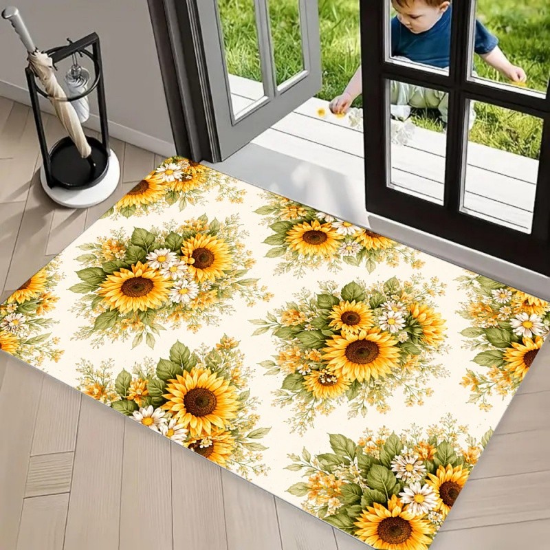 Boho Bunga Matahari Daisy Area Karpet Karpet Lantai Anti Selip Keset Motif Buket Bunga Kuning Dapat 